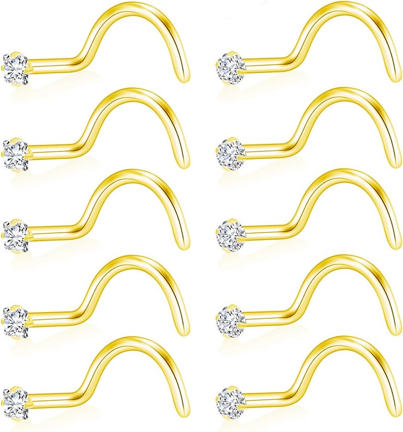 XoCiuKe 10Pcs 20G Nose Rings Studs for Women Corkscrew Sliver Nose Studs Hypoallergenic Nose Rings 316L Surgical Stainless Steel Nose Nostril Percing Jewely for Women Men Round Square CZ Imitation Diamond 1.5mm/2.0mm/2.5mm/3.0mm - Image 1